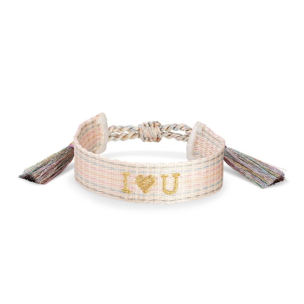 I Heart You Gold Friendship Bracelet In Neutral Pastel Mix